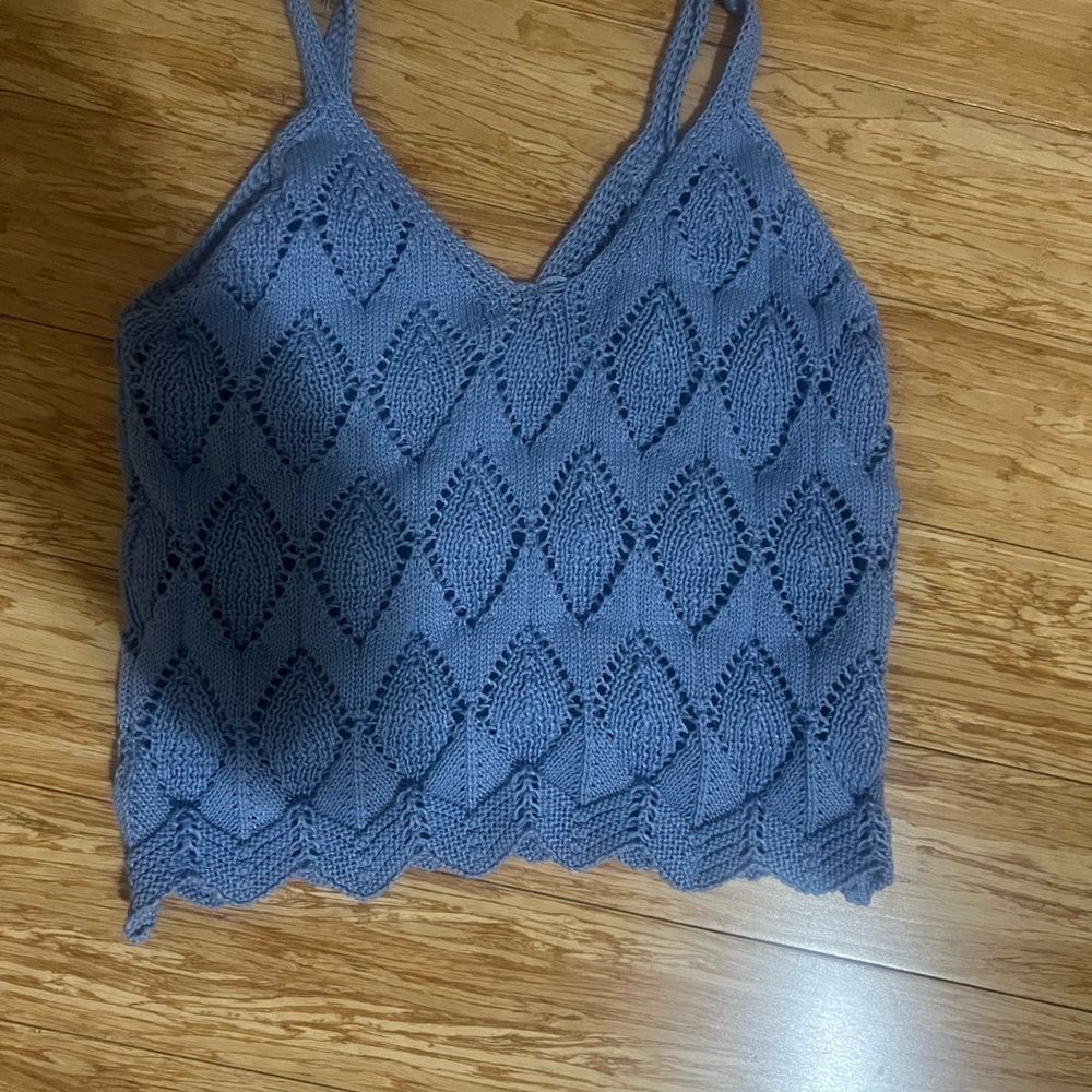 SHEIN Blue Cropped Ribbed Sleeveless Tank Top